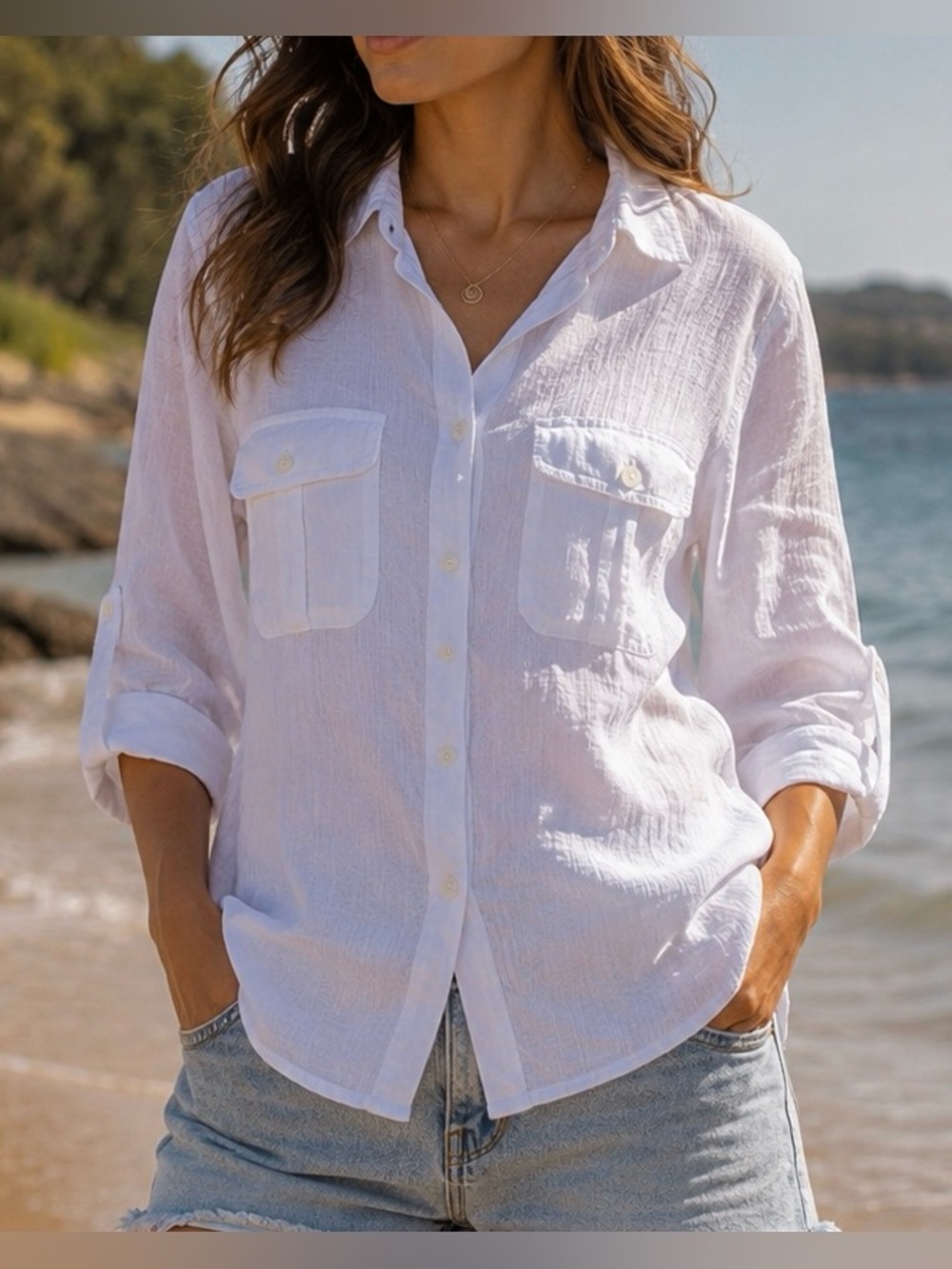 Monsoon White Textured Cotton Blouse | Size US 12 / UK 16 / EU 44